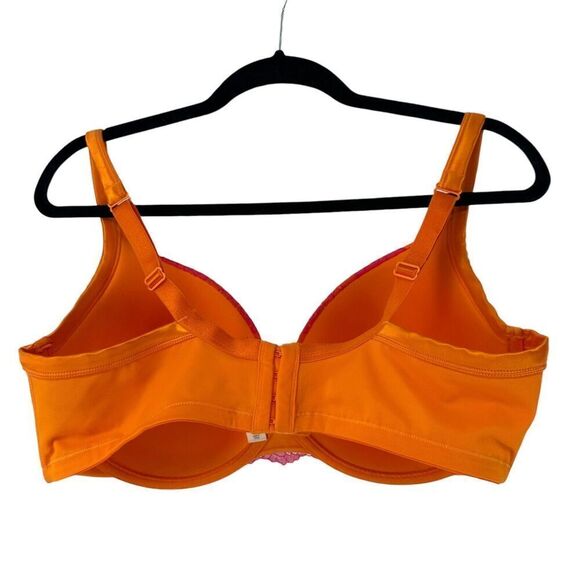Cacique Bra 42DD Orange Pink Lace Overlay Boost Padding Underwired Back Closure - Picture 10 of 10